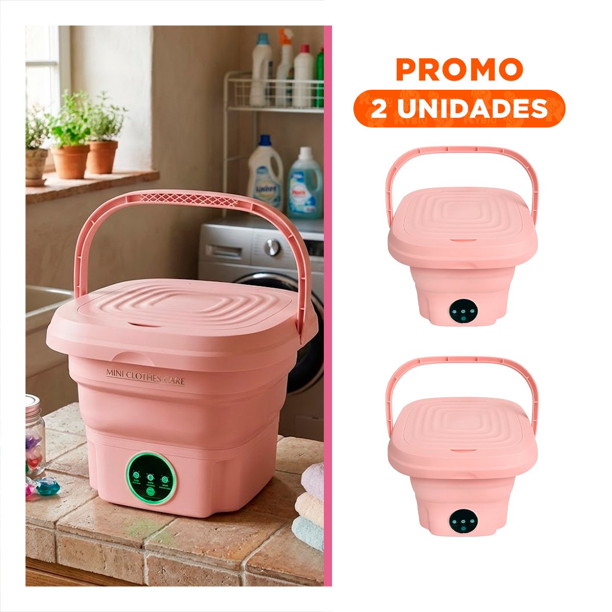 PACK2 LAVADORETA PLEGABLE DE PLASTICO PORTATIL PARA ROPA DE BEBE EN ROSADO YREGALO STICKER - 1