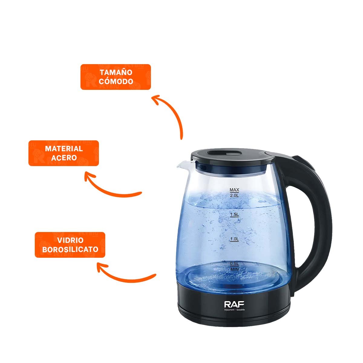 PAVA ELECTRICA DE VIDRIO Y ACERO NEGRO 2L RESISTENTE CON TECNOLOGIA DE LUZ YSTICKY - 5