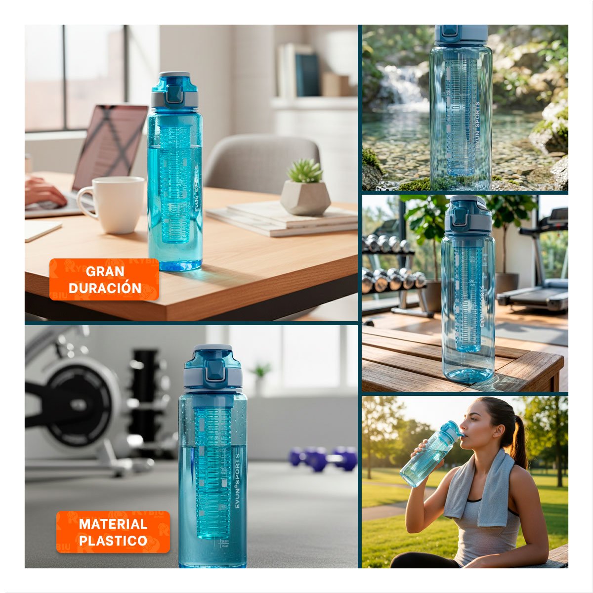 PACK6 SUMINISTRO DE AGUA CON FILTRO 1000ML AZUL TRANSPARENTE PARA ACTIVIDADES YPAPEL REGALO - 3