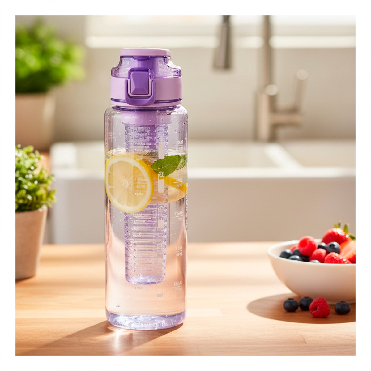 FRASCO PORTATIL CON FILTRO 1000ML LILA TRANSPARENTE PARA BEBER AGUA EN MOVIMIENTO YSTICKY - 3