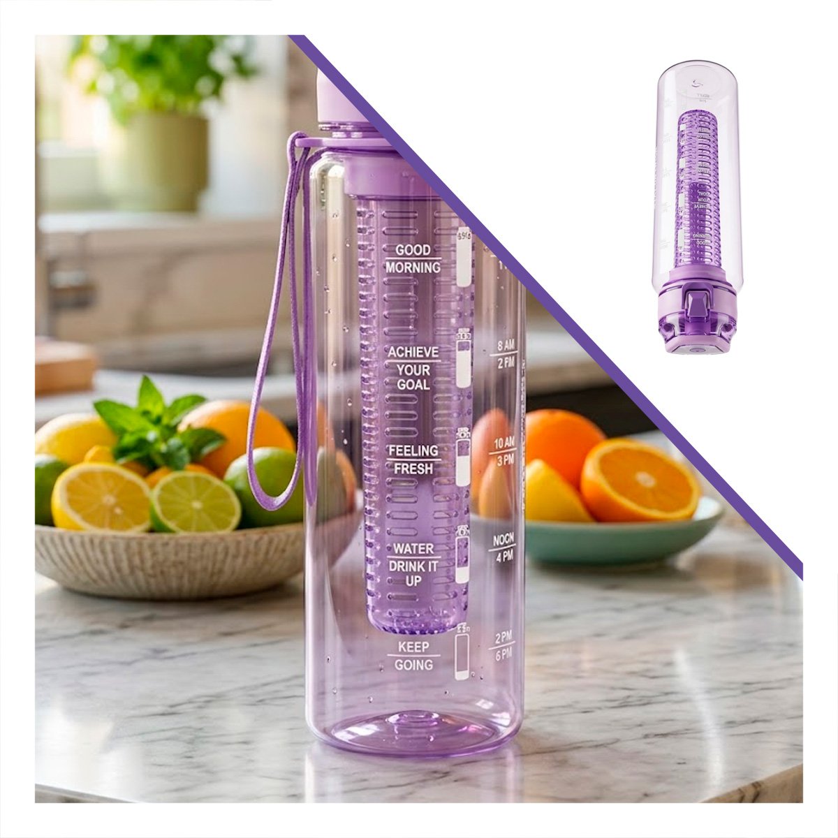 FRASCO PORTATIL CON FILTRO 1000ML LILA TRANSPARENTE PARA BEBER AGUA EN MOVIMIENTO YSTICKY - 5