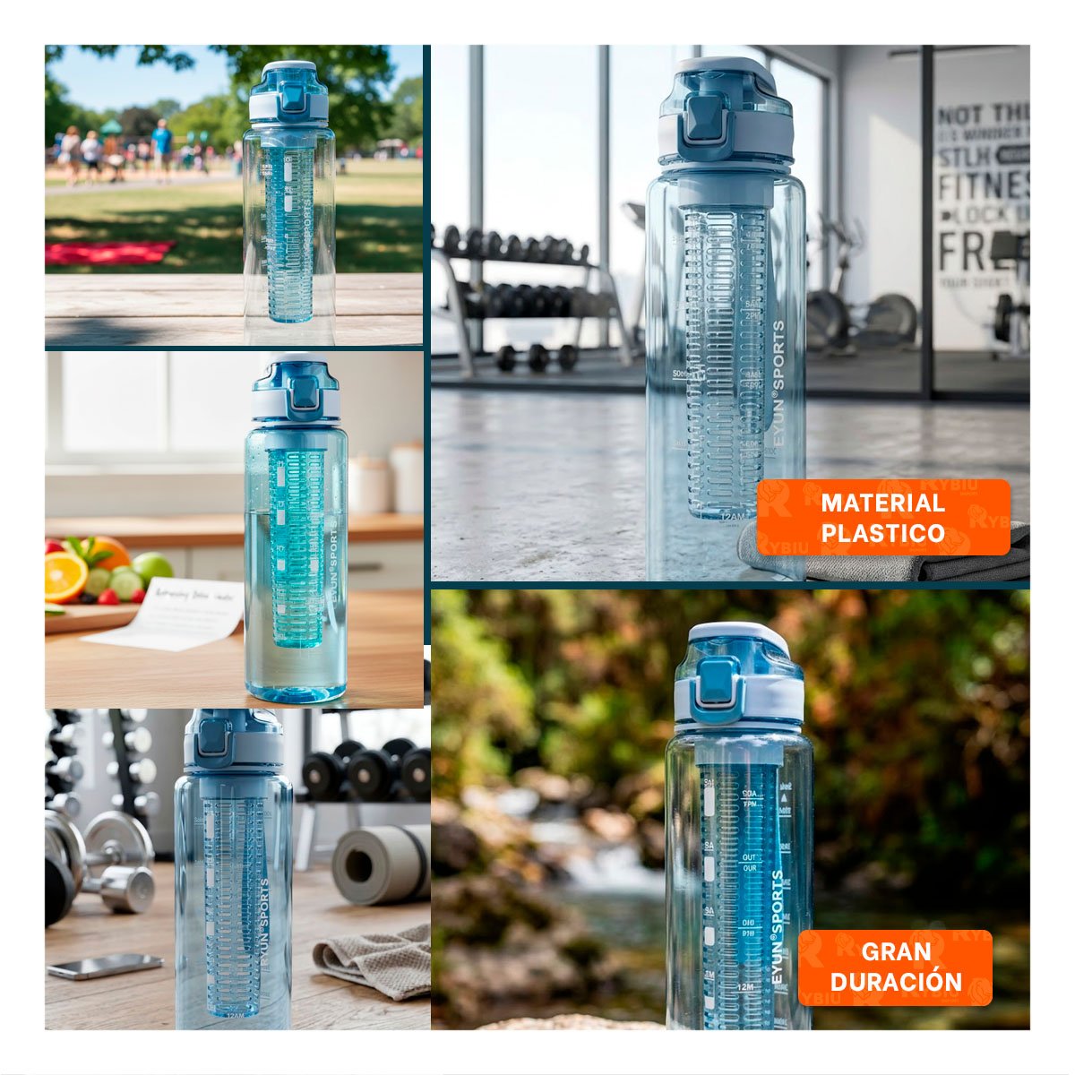 PACK4 JARRA SALUDABLE CON FILTRO 1000ML AZUL TRANSPARENTE PARA USO DIARIO YREGALO STICKER - 2