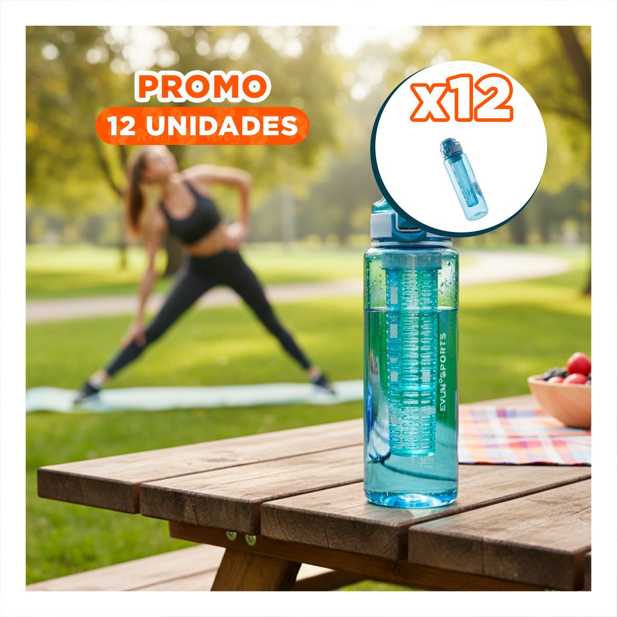 PACK12 RECIPIENTE DE HIDRATACION CON FILTRO 1000ML AZUL TRANSPARENTE PARA USO YPAPEL REGALO - 1