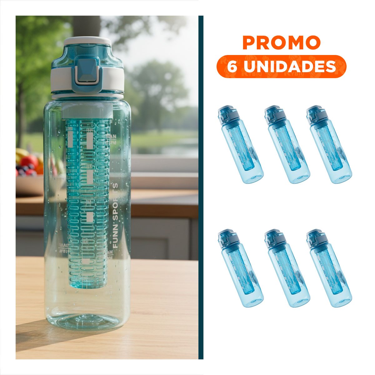PACK6 TAZA REUTILIZABLE CON FILTRO 1000ML AZUL TRANSPARENTE PARA MANTENER YREGALO STICKER - 1
