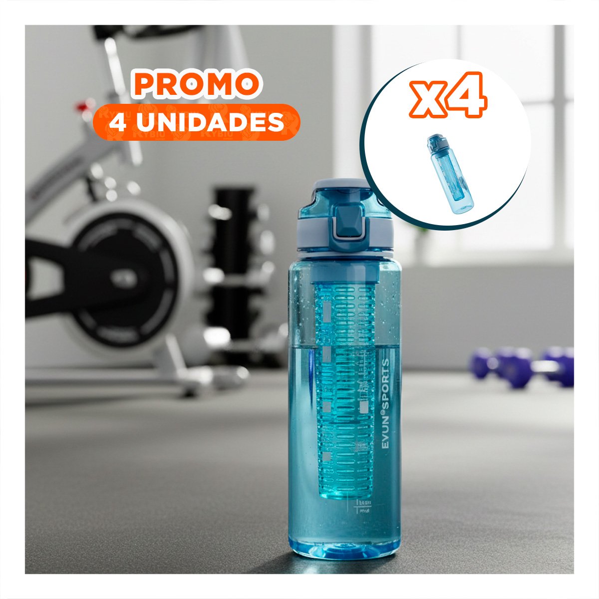 PACK4 BOTELLON GRANDE CON FILTRO 1000ML AZUL TRANSPARENTE PARA HOGAR Y OFICINA YPAPEL REGALO - 1