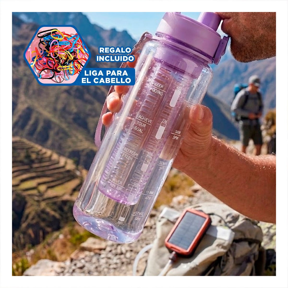 CONTENEDOR DE AGUA CON FILTRO 1000ML LILA TRANSPARENTE PERFECTO PARA DEPORTE YLIGAS REGALO - 2