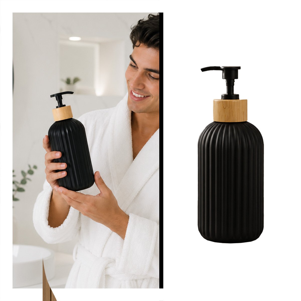 ENVASE PARA JABON LIQUIDO CILINDRO NEGRO 7X19CM CON RAYAS Y PAPEL REGALO - 5