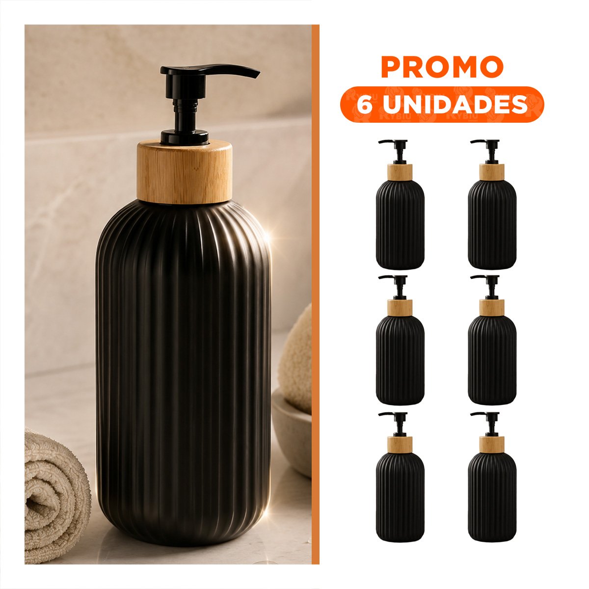 PACK6 DOSIFICADOR DECORATIVO PARA JABON COLOR NEGRO CILINDRO 7X19CM YREGALO STICKER - 1