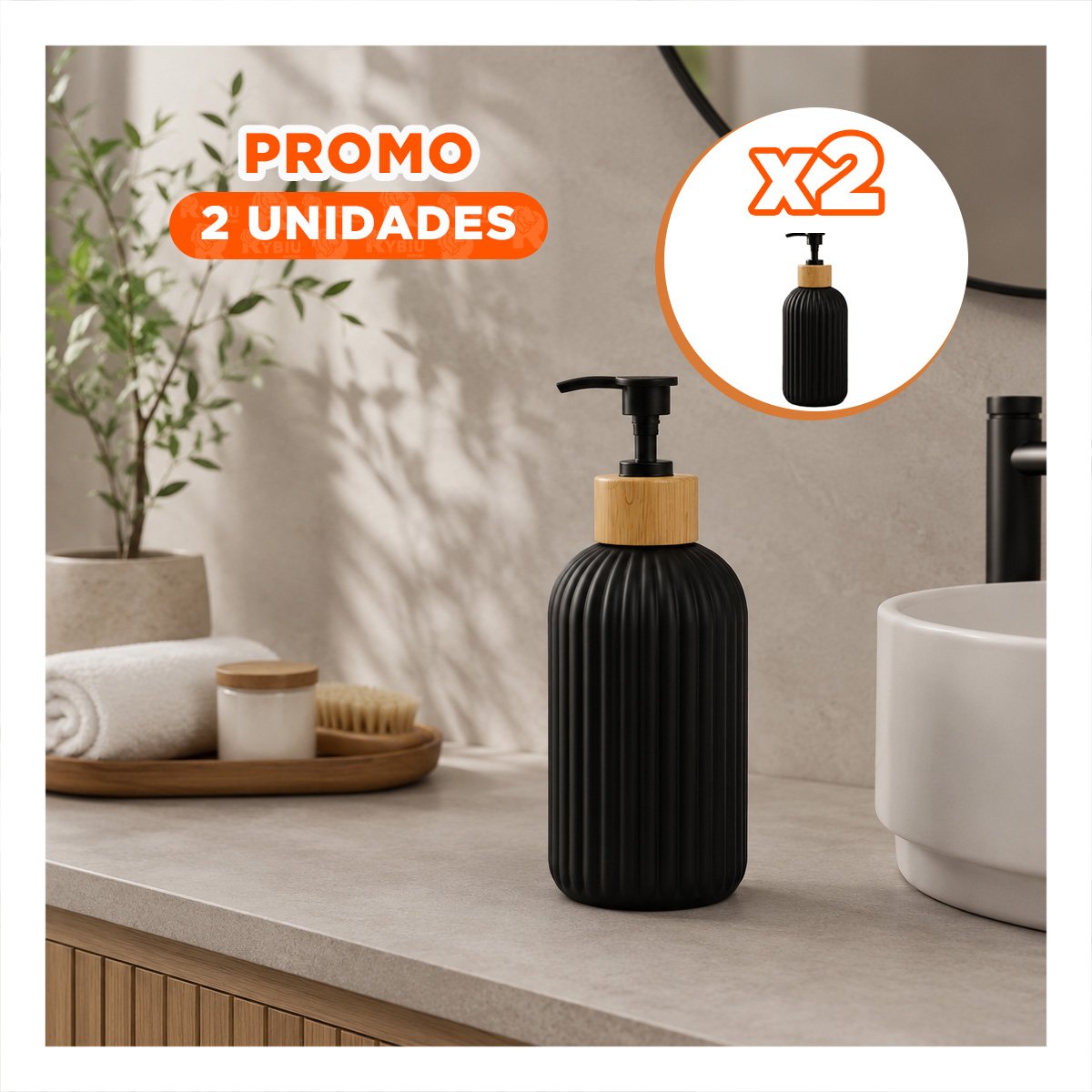 PACK2 DOSIFICADOR PARA COCINA CILINDRO NEGRO CON DETALLES DORADOS 7X19CM YPAPEL REGALO - 1