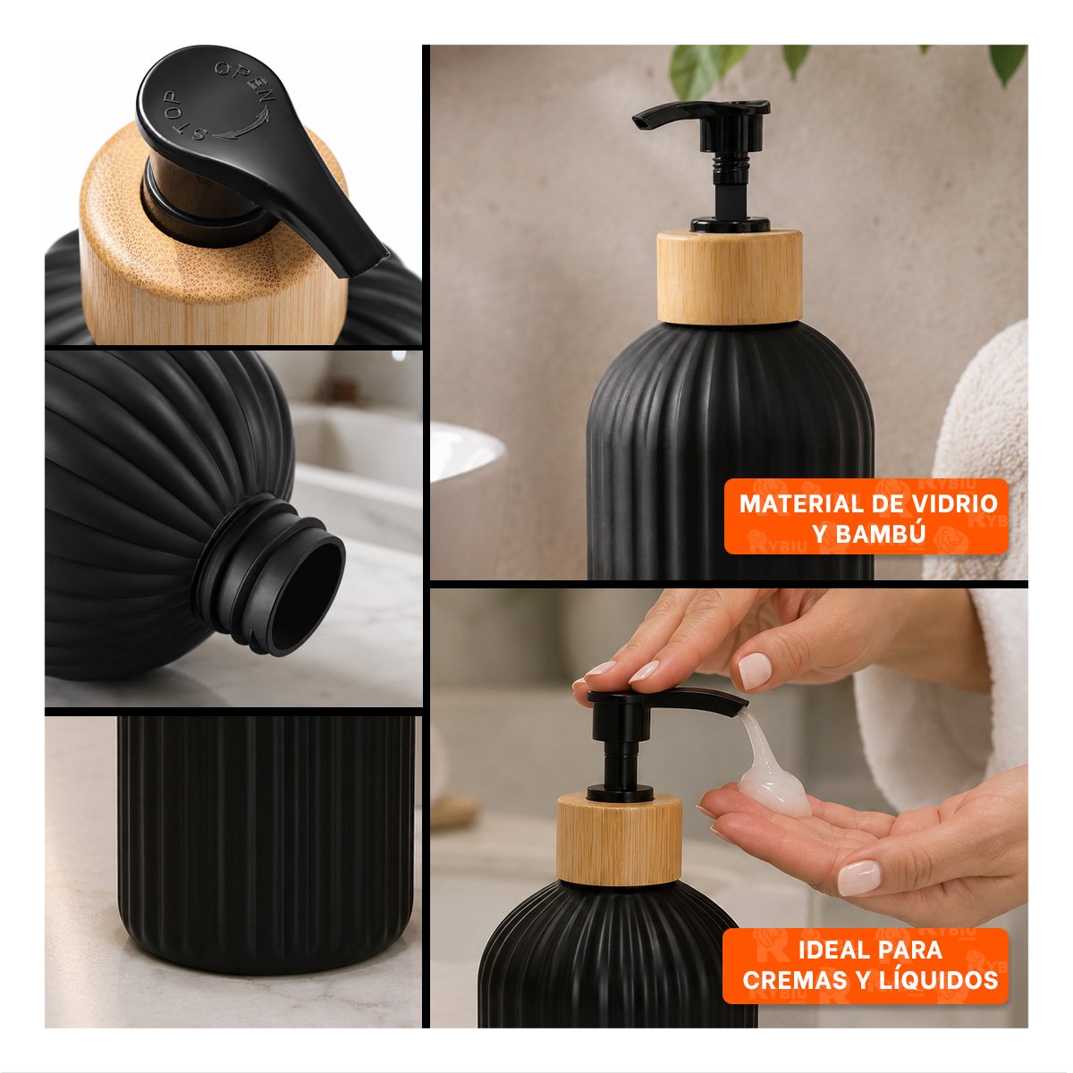 PACK2 DOSIFICADOR PARA COCINA CILINDRO NEGRO CON DETALLES DORADOS 7X19CM YPAPEL REGALO - 3