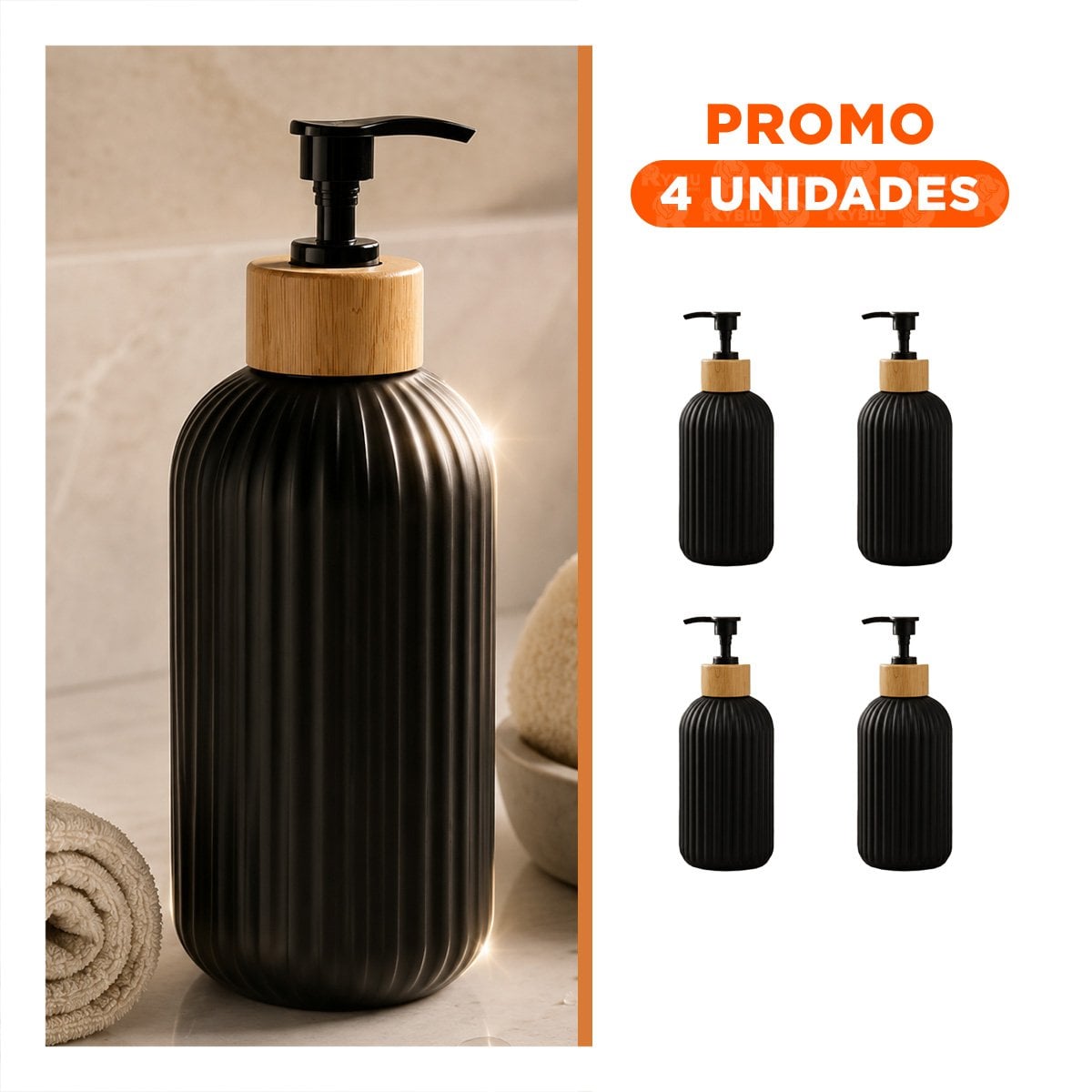 PACK4 DISPENSADOR PARA COCINA CILINDRO CON RAYAS COLOR NEGRO 7X19CM - 1