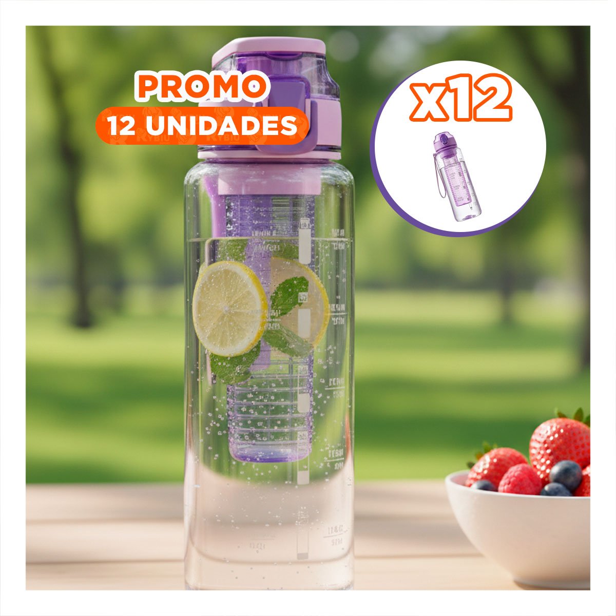 PACK12 HIDRATADOR PORTATIL CON FILTRO LILA TRANSPARENTE PARA A DEPORTIVAS YREGALO STICKER - 1