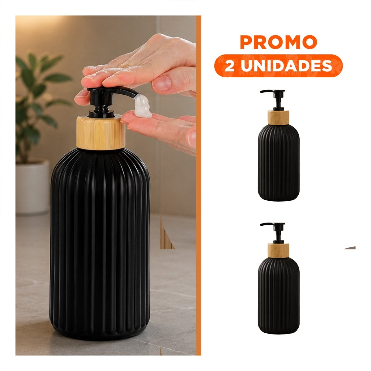 PACK2 CONTENEDOR PARA JABON LIQUIDO COLOR NEGRO CILINDRO 7X19CM YREGALO STICKER - 1