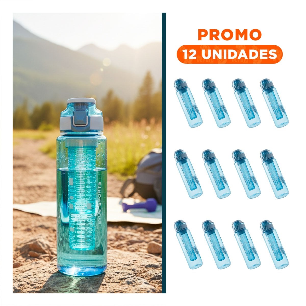 PACK12 COPA PORTATIL CON FILTRO 1000ML AZUL TRANSPARENTE PARA BEBER EN CASA O OFICINA - 1