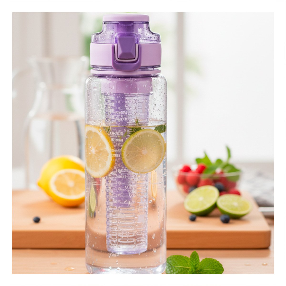 TOMATODO CON FILTRO 1000ML LILA TRANSPARENTE PARA USO DIARIO EN CASA Y OFICINA - 5