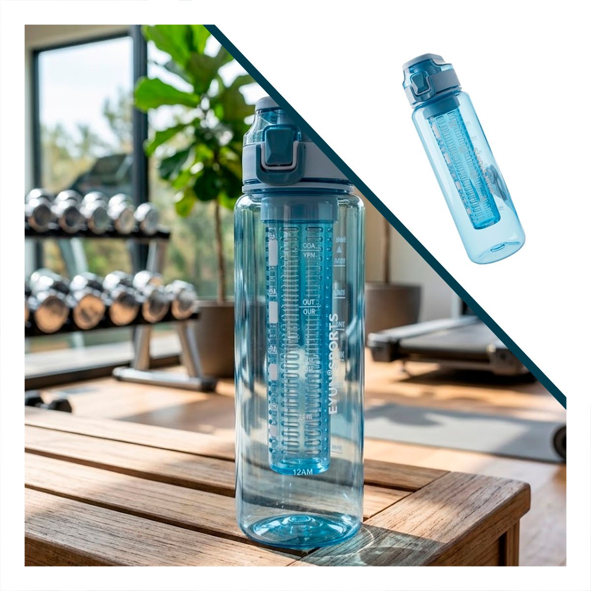 FRASCO PORTATIL CON FILTRO 1000ML AZUL TRANSPARENTE PARA BEBER AGUA EN MOVIMIENTO YSTICKY - 5
