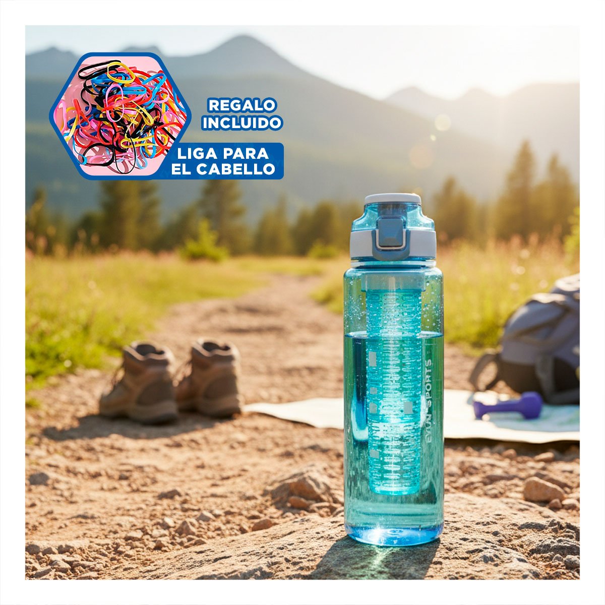 CONTENEDOR DE AGUA CON FILTRO 1000ML AZUL TRANSPARENTE PERFECTO PARA DEPORTE YLIGAS REGALO - 2