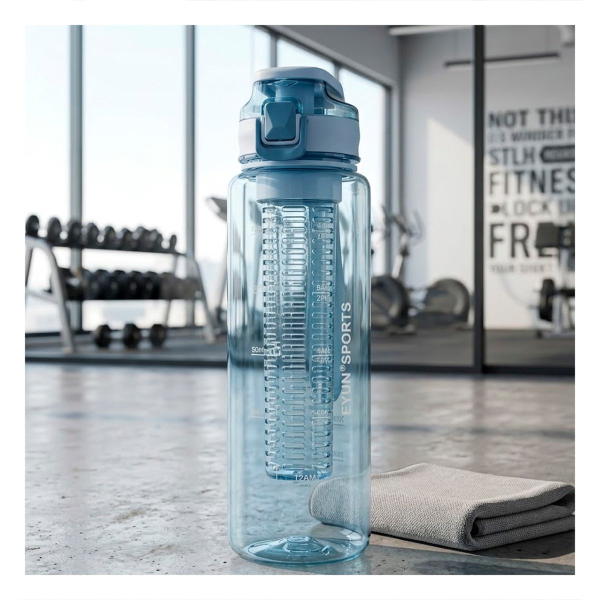 CONTENEDOR DE AGUA CON FILTRO 1000ML AZUL TRANSPARENTE PERFECTO PARA DEPORTE YLIGAS REGALO - 3