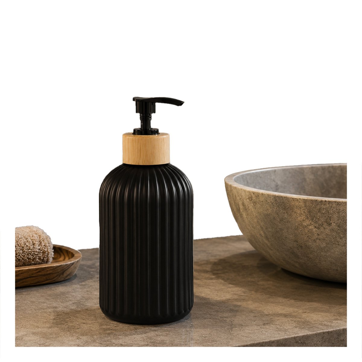 CONTENEDOR PARA LIQUIDOS CILINDRO NEGRO DISENO RAYAS 7X19CM Y LIGAS REGALO - 5