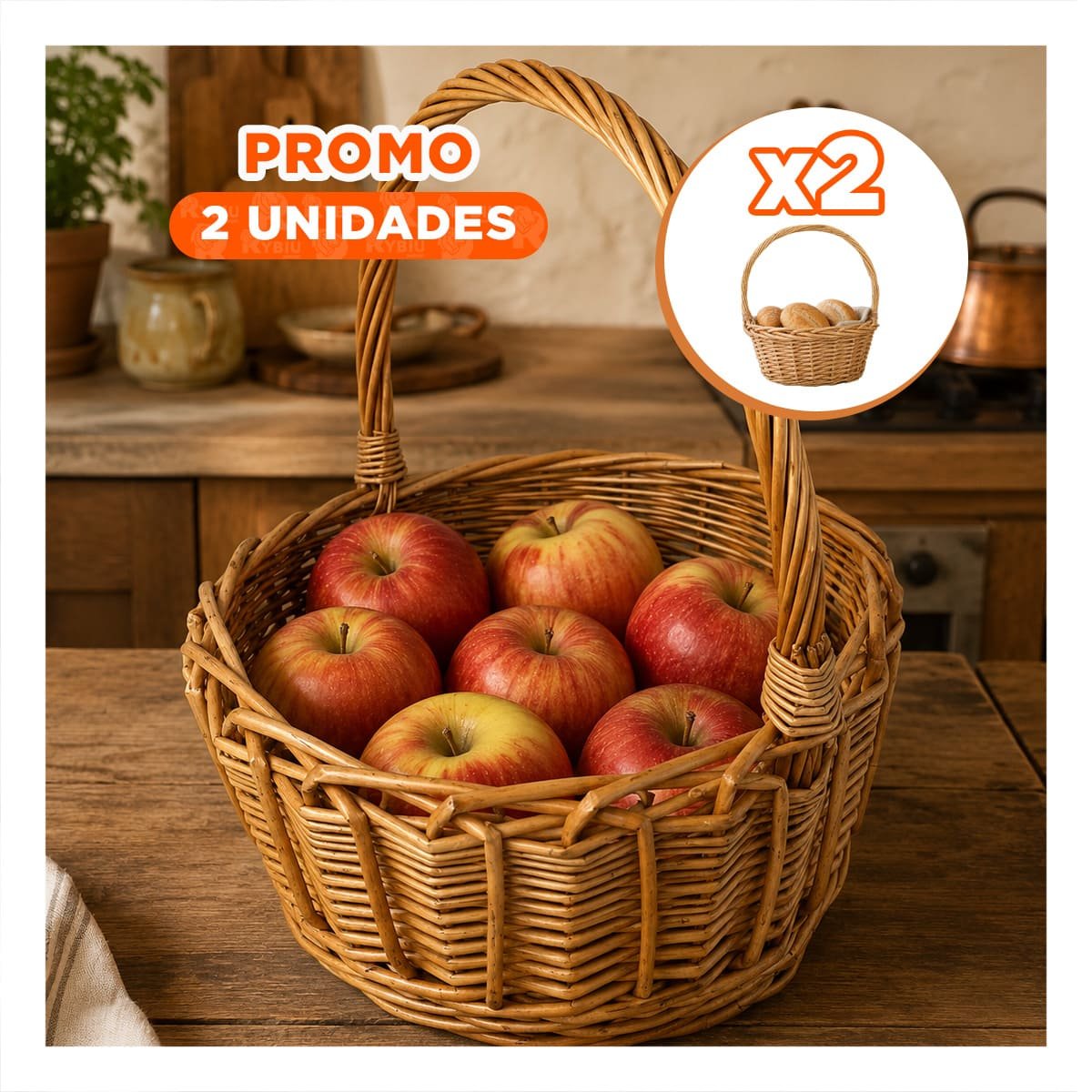PACK2 BAUL CIRCULAR PARA ALMACENAMIENTO DE MIMBRE 31X35 CM MOSTAZA CLARO YPAPEL REGALO - 1