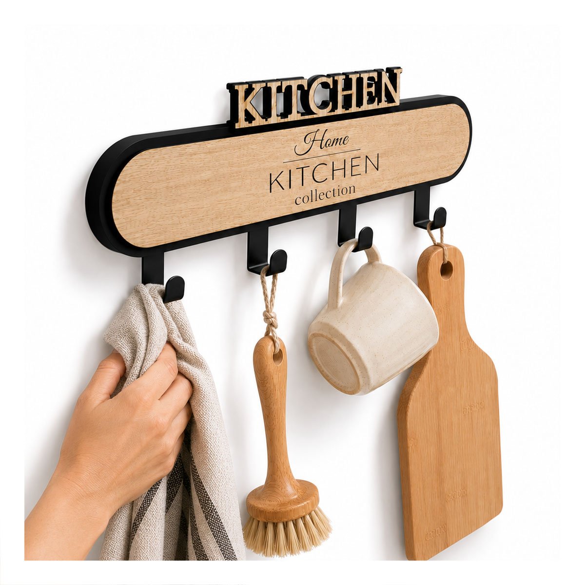 PACK6 GANCHO CON 4 GANCHOS KITCHEN NEGRO Y BEIGE 39X13,5CM PARA ACCESORIOS YREGALO STICKER - 2