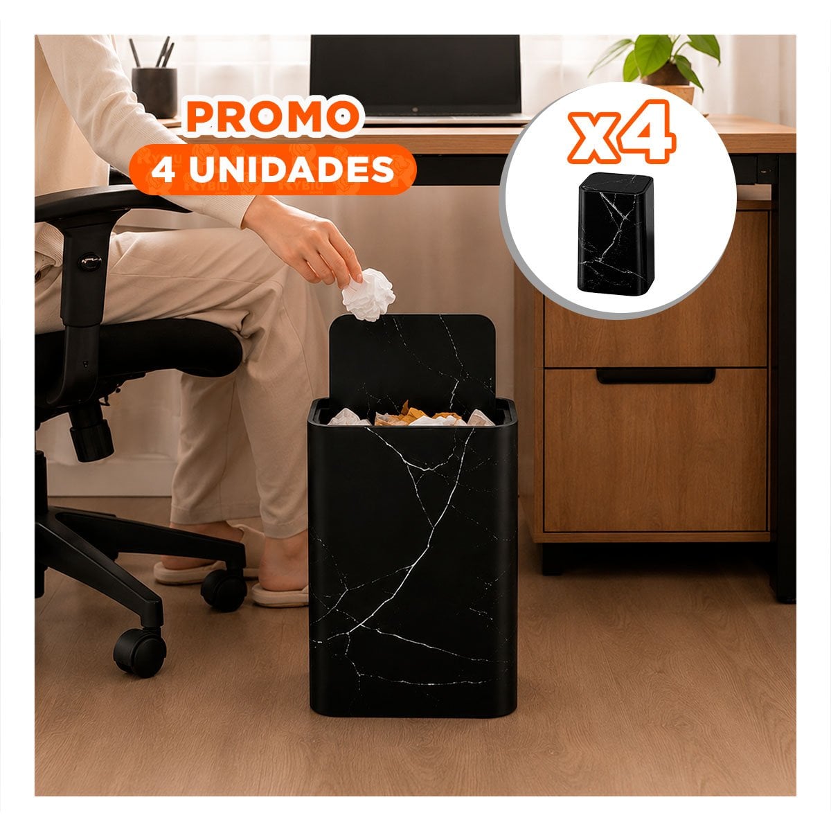 PACK4 BASURERO PRACTICO PARA RESIDUOS EN COCINA Y HOGAR NEGRO YREGALO STICKER - 1