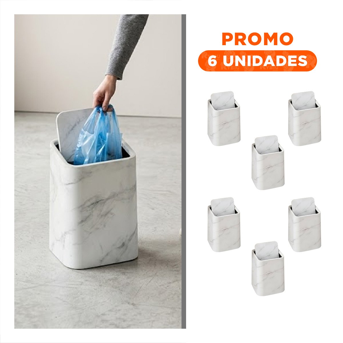 PACK6 TACHO DE RESIDUOS PARA COCINA Y HOGAR COLOR BLANCO YREGALO STICKER - 1