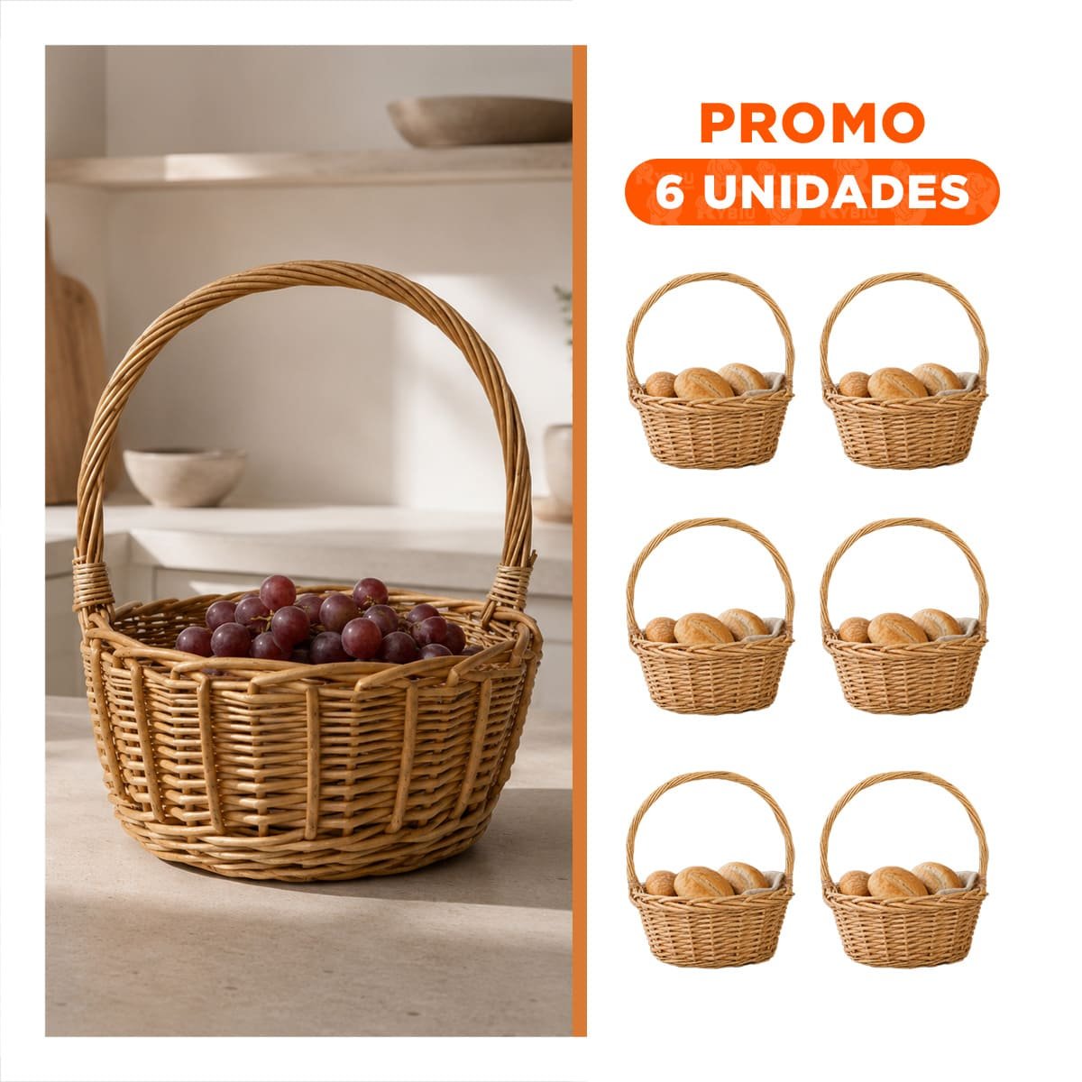 PACK6 BAUL DECORATIVO CIRCULAR DE MIMBRE MOSTAZA CLARO 31X35 CM YREGALO STICKER - 1