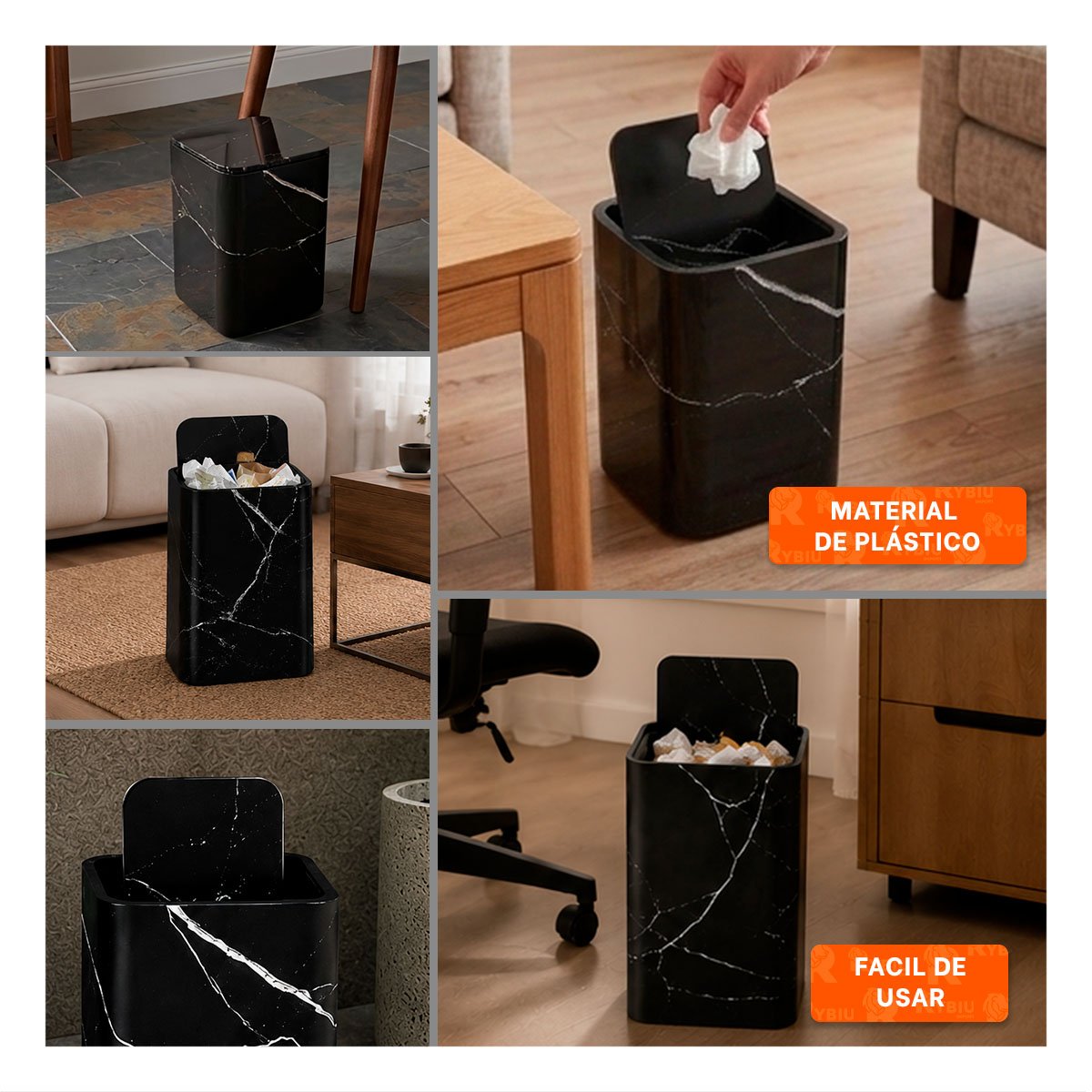 BASURERO PARA HOGAR Y COCINA DE RESIDUOS COLOR NEGRO YPAPEL REGALO - 3