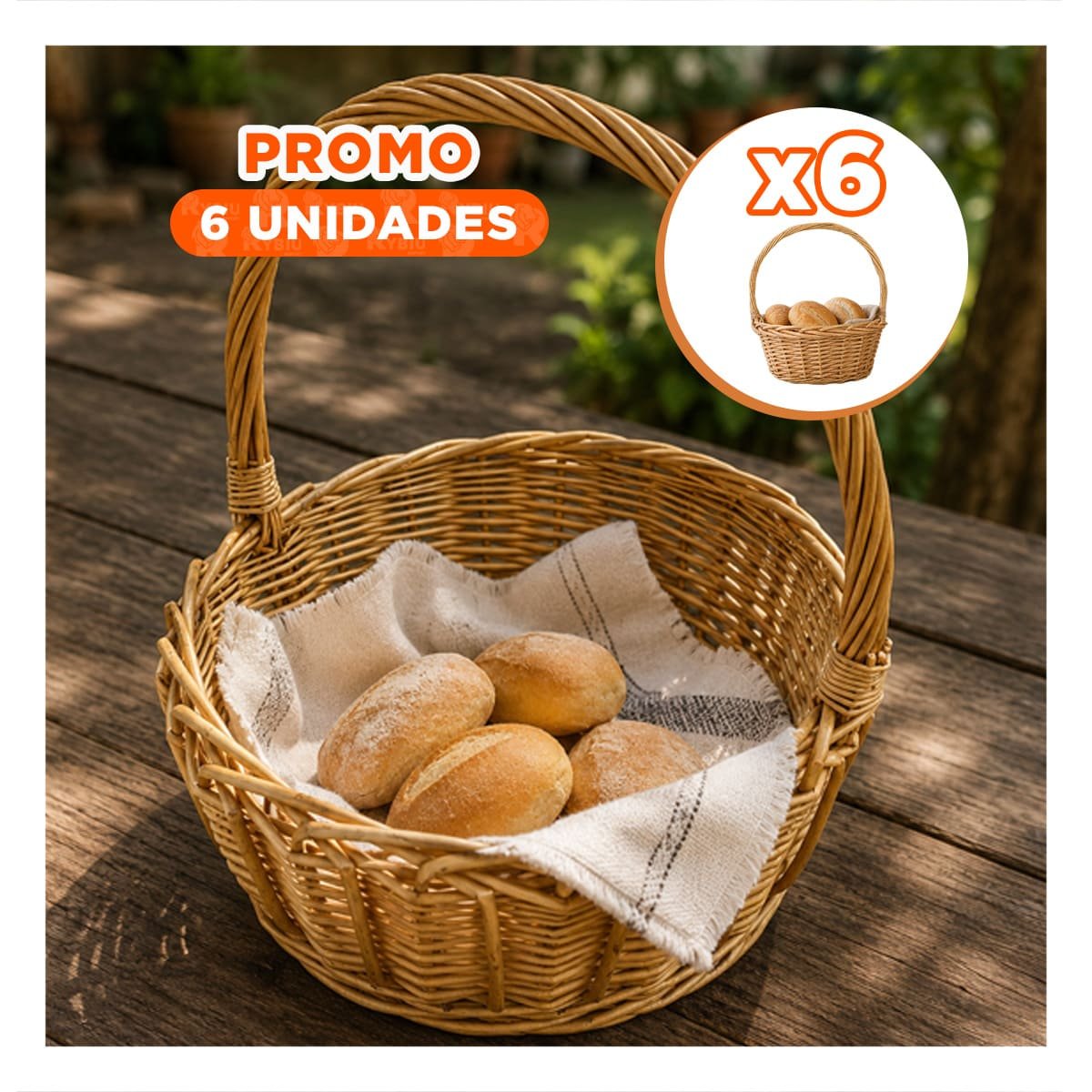 PACK6 CANASTA REDONDA DE MIMBRE COLOR MOSTAZA CLARO PARA HOGAR 31X35 CM - 1
