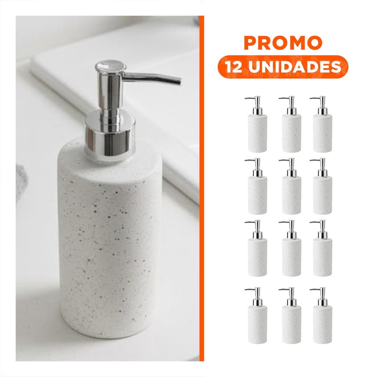 PACK12 DISPENSADOR DE JABON LIQUIDO CON DISENO CILINDRO COLOR BLANCO 20X6,8CM - 1
