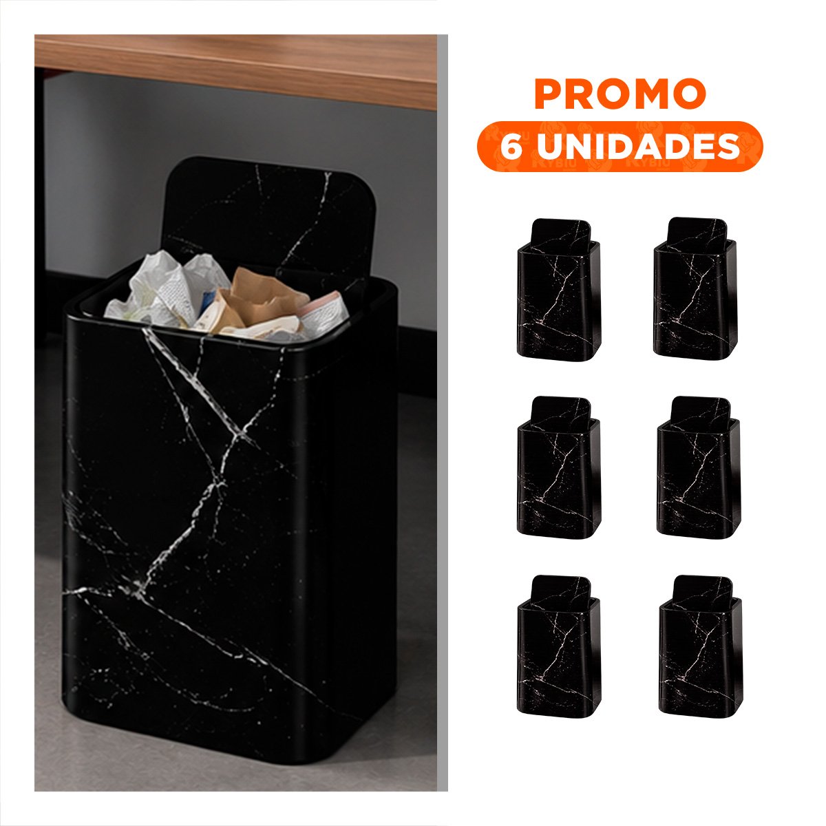 PACK6 TACHO DE RESIDUOS PARA COCINA Y HOGAR COLOR NEGRO YREGALO STICKER - 1