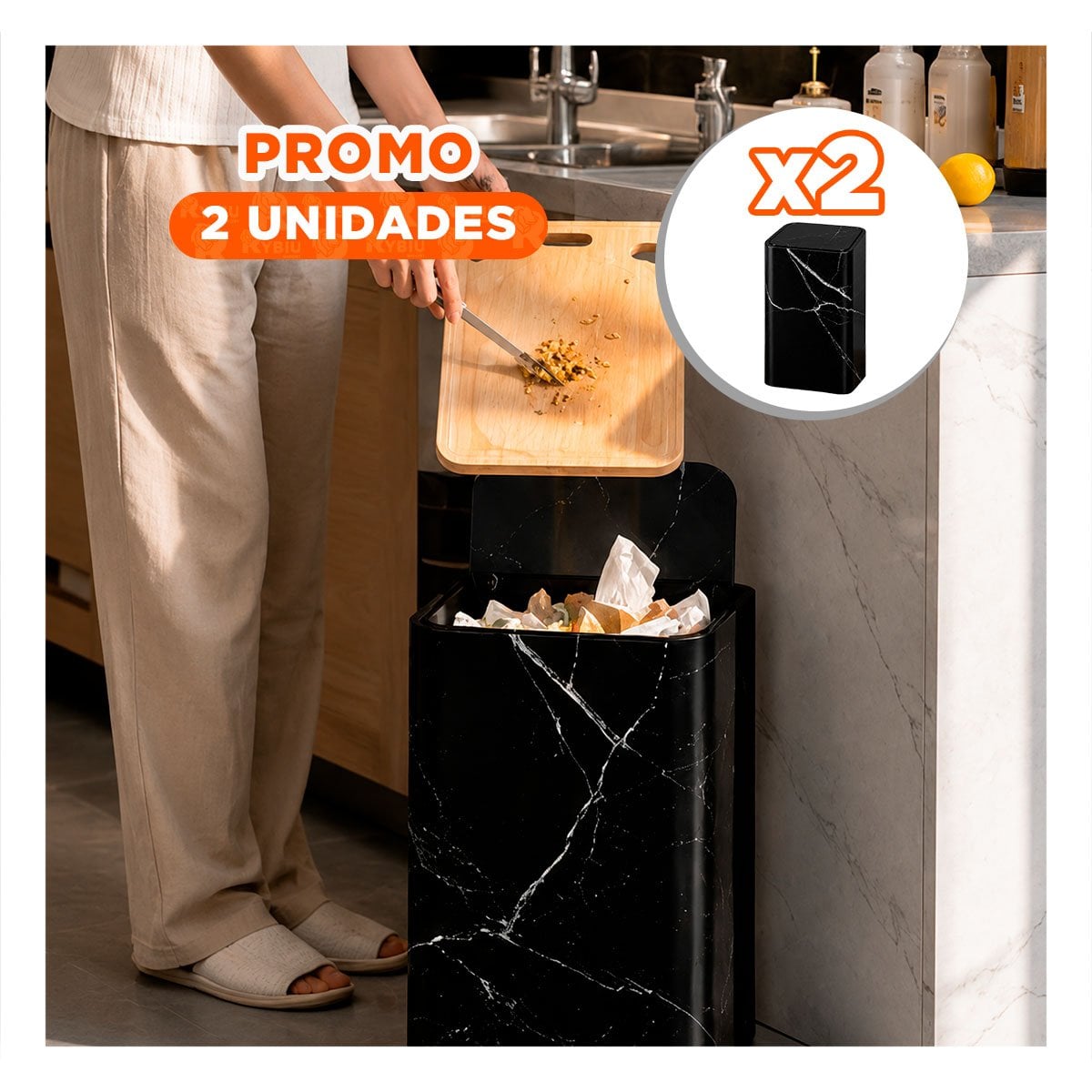 PACK2 BASURERO DE USO DOMESTICO PARA COCINA Y ORGANIZACION COLOR NEGRO YPAPEL REGALO - 1