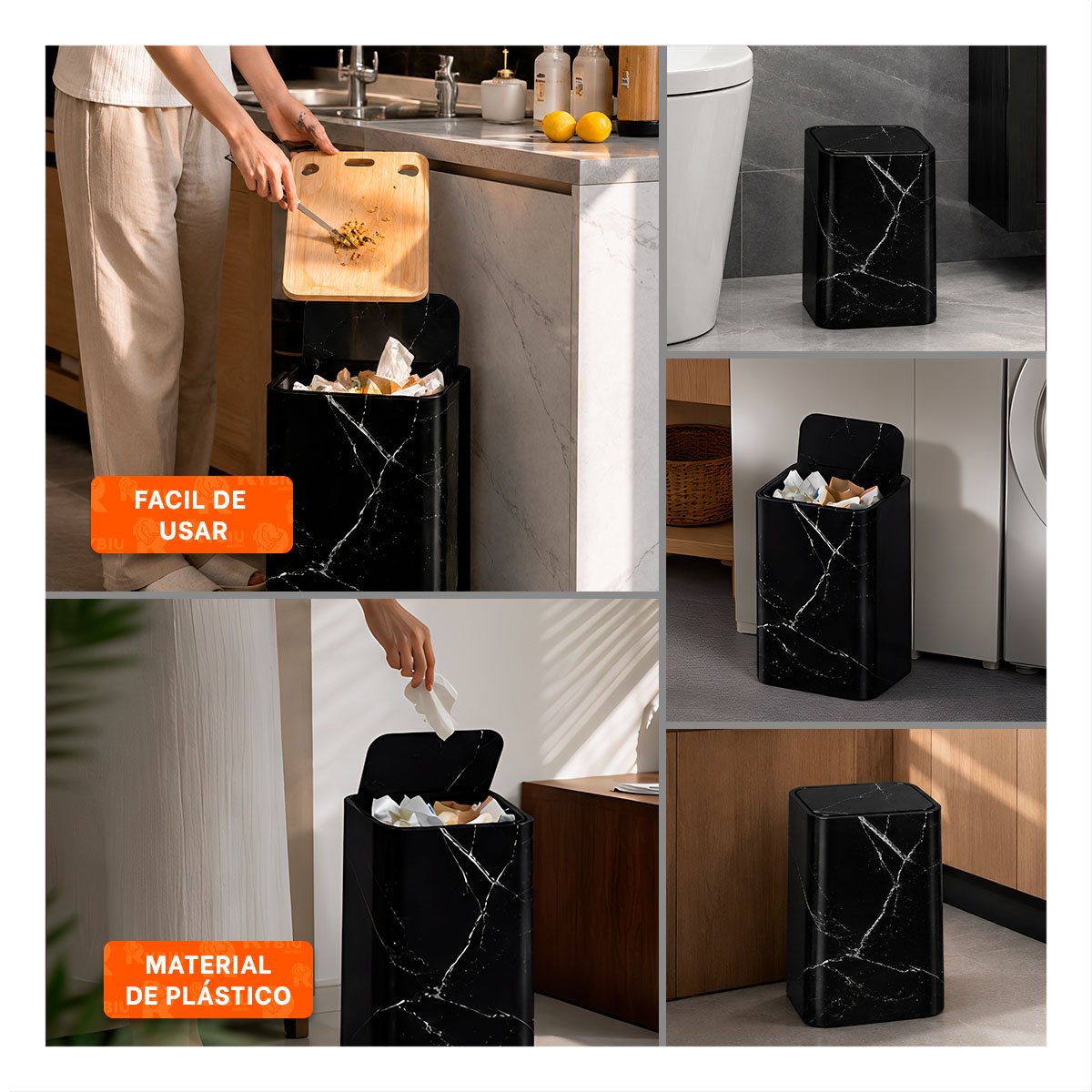 PACK2 BASURERO DE USO DOMESTICO PARA COCINA Y ORGANIZACION COLOR NEGRO YPAPEL REGALO - 3