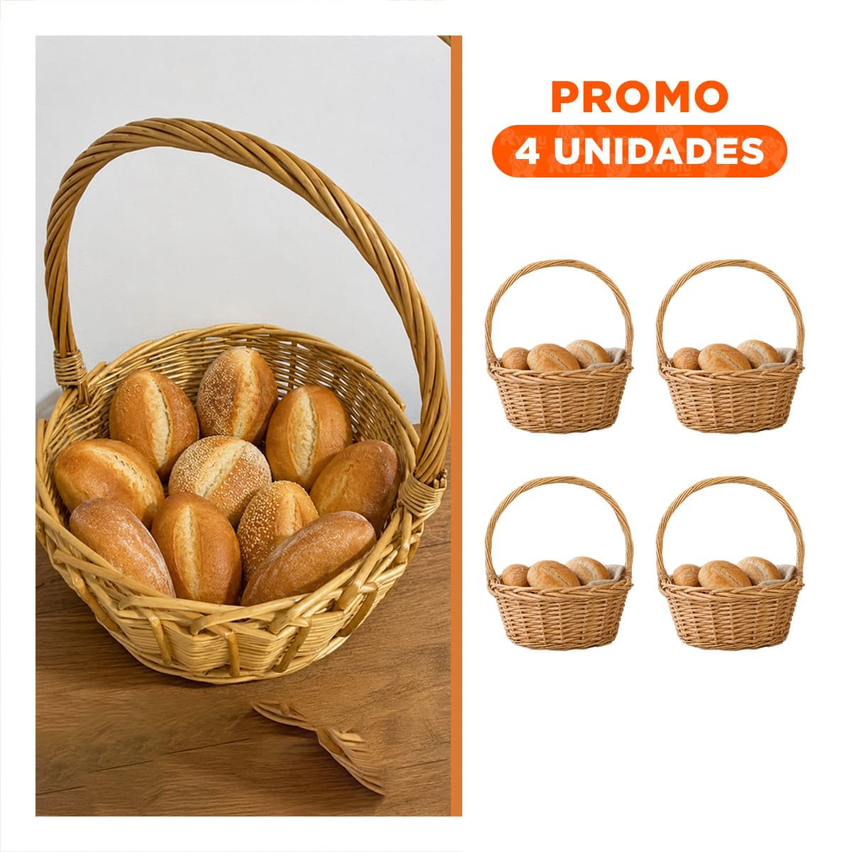 PACK4 CESTA DECORATIVA CIRCULAR COLOR MOSTAZA CLARO DE MIMBRE 31X35 CM - 1