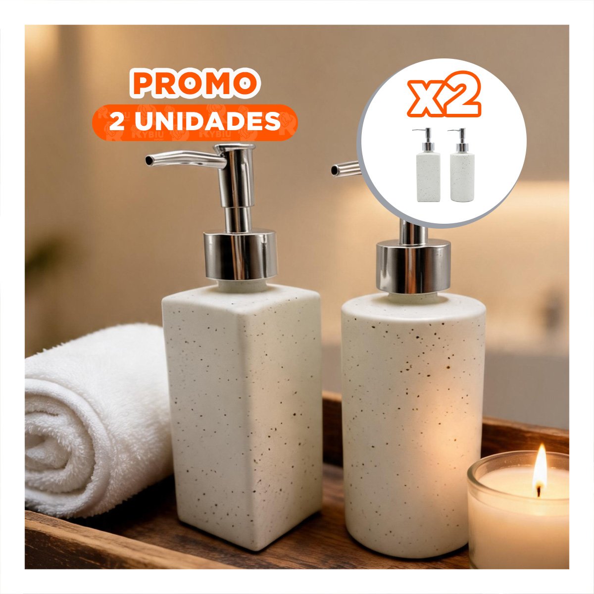 PACK2 KIT 2 DOSIFICADOR PARA COCINA BLANCO CON DETALLES DORADOS YPAPEL REGALO - 1