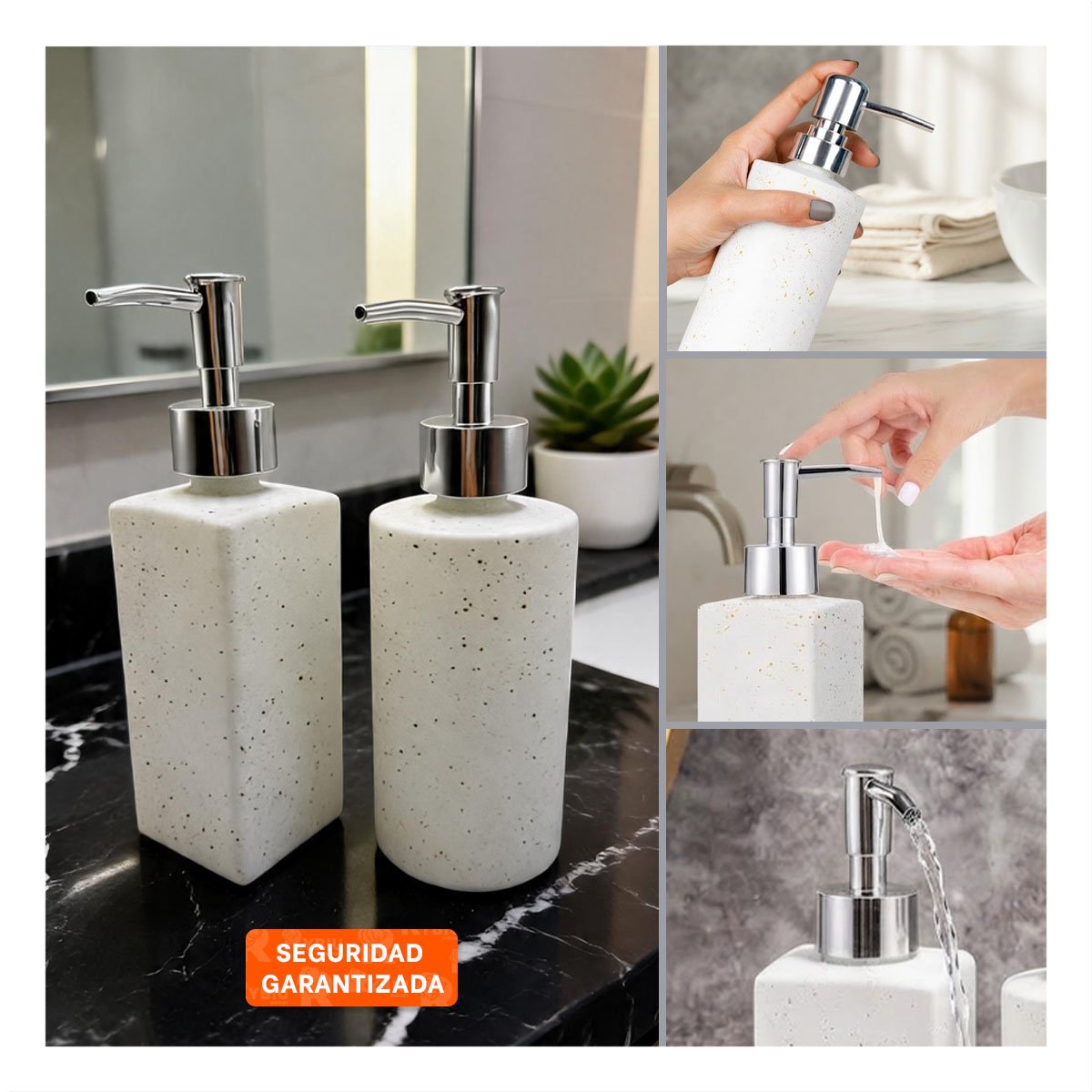 PACK2 KIT 2 DOSIFICADOR PARA COCINA BLANCO CON DETALLES DORADOS YPAPEL REGALO - 3