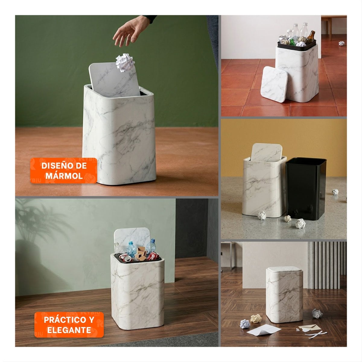 BASURERO PARA HOGAR Y COCINA DE RESIDUOS COLOR BLANCO YPAPEL REGALO - 3