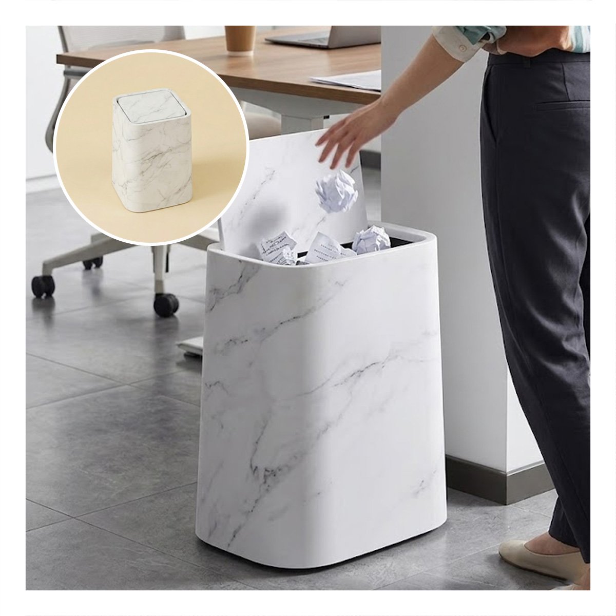 TACHO PARA COCINA DESMONTABLE DE USO DOMESTICO COLOR BLANCO MARMOLEADO - 3
