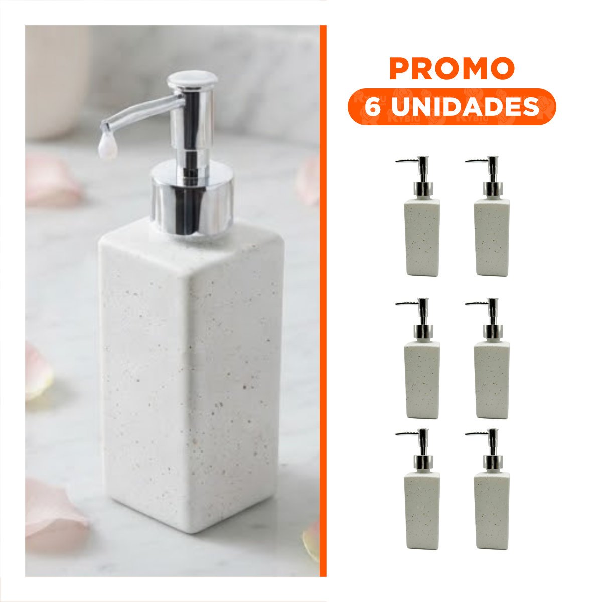 PACK6 DOSIFICADOR DECORATIVO PARA JABON COLOR BLANCO RECTANGULAR 20,5X5,8 CM YREGALO STICKER - 1