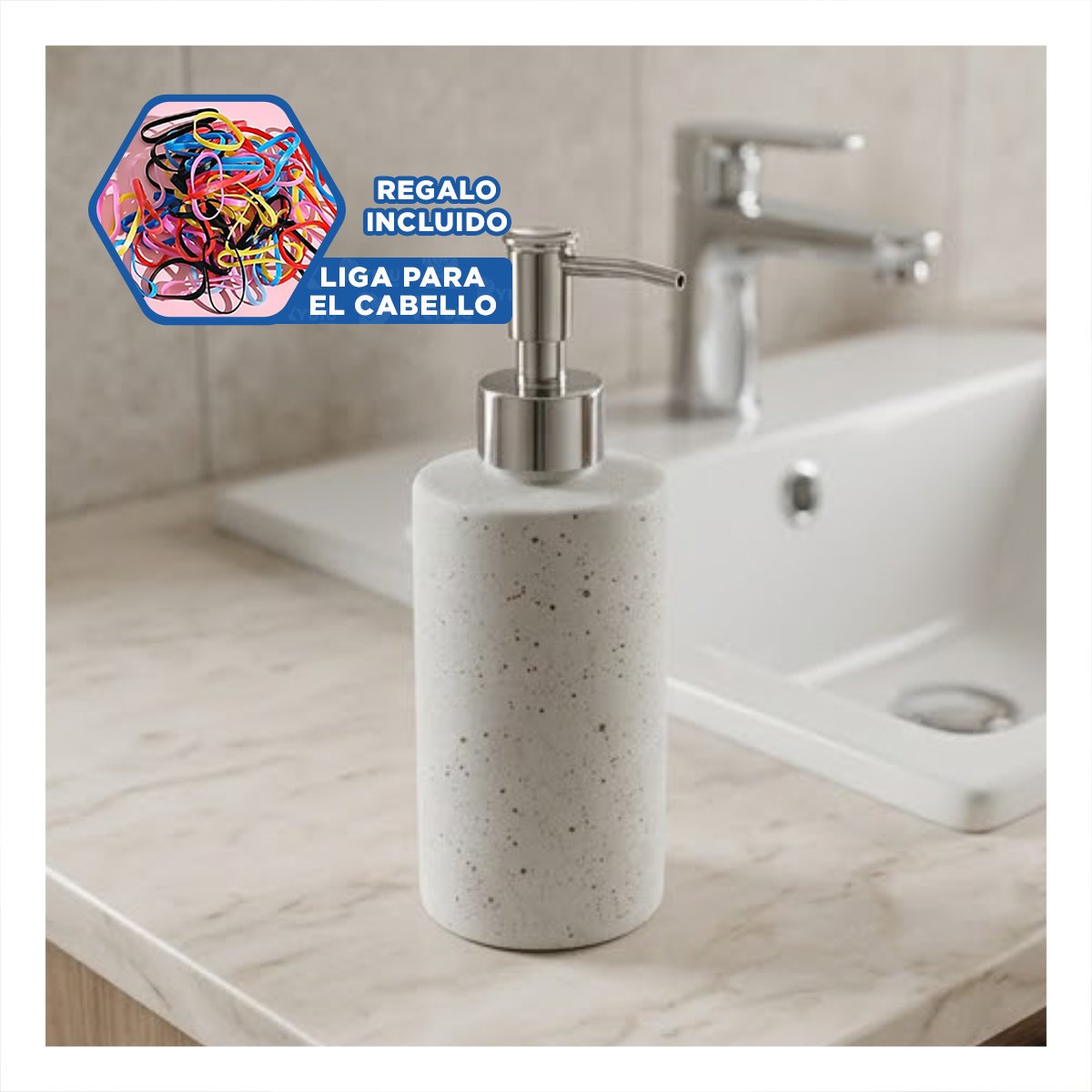 CONTENEDOR PARA LIQUIDOS CILINDRO BLANCO DISENO PUNTOS DORADOS 20X6,8CM Y LIGAS REGALO - 2