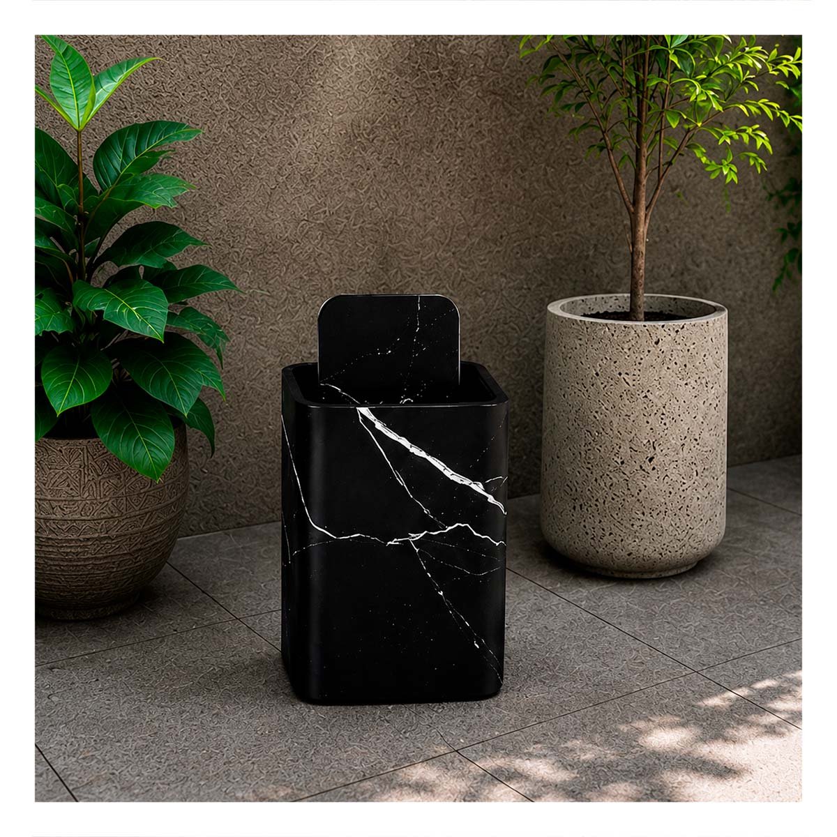PACK2 TACHO ORGANIZADOR DE RESIDUOS PARA COCINA Y HOGAR NEGRO MARMOLEADO - 2