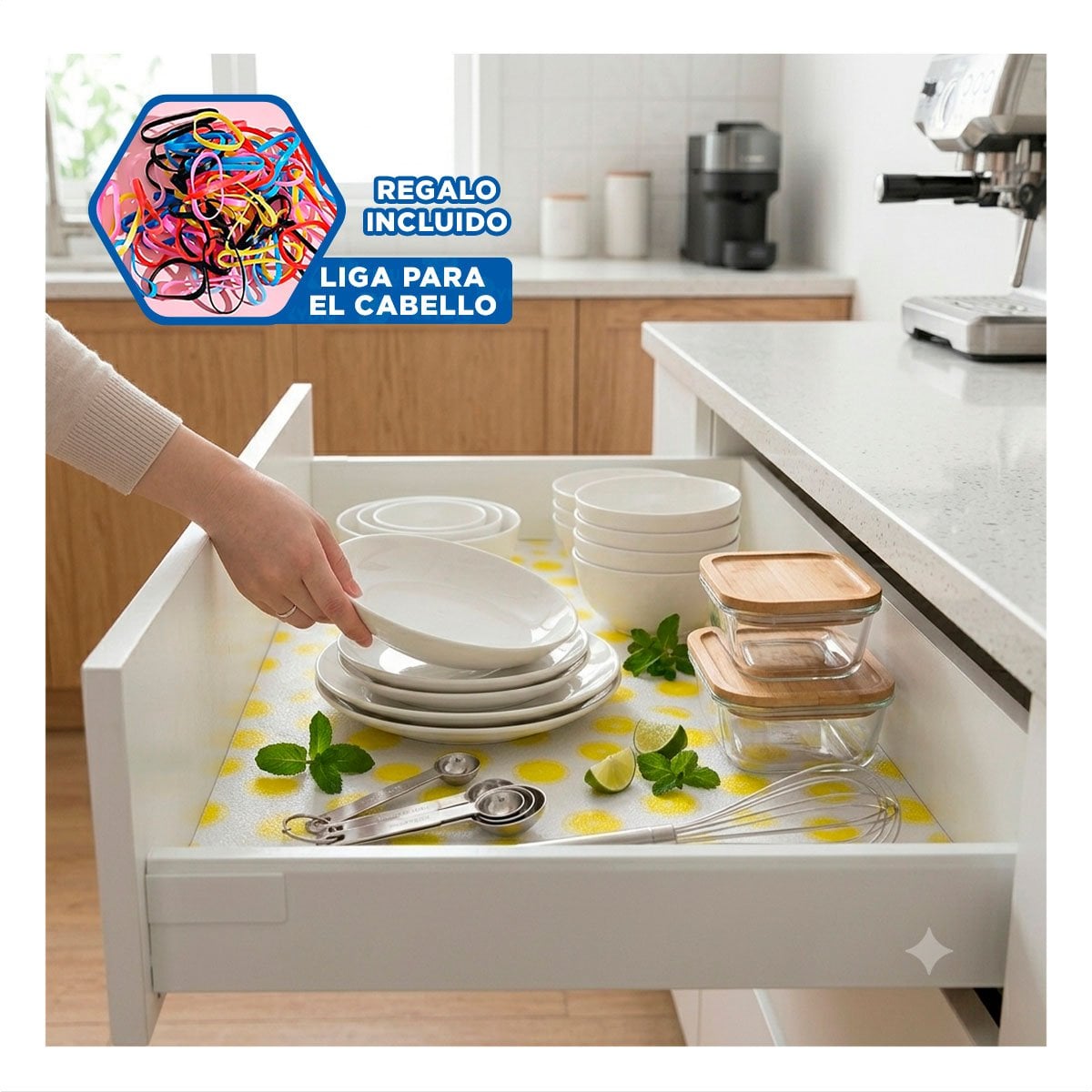 BASE ANTIDESLIZANTE DE COCINA LIMONES BLANCO TRANSLUCIDO 150X45CM Y LIGAS REGALO - 2