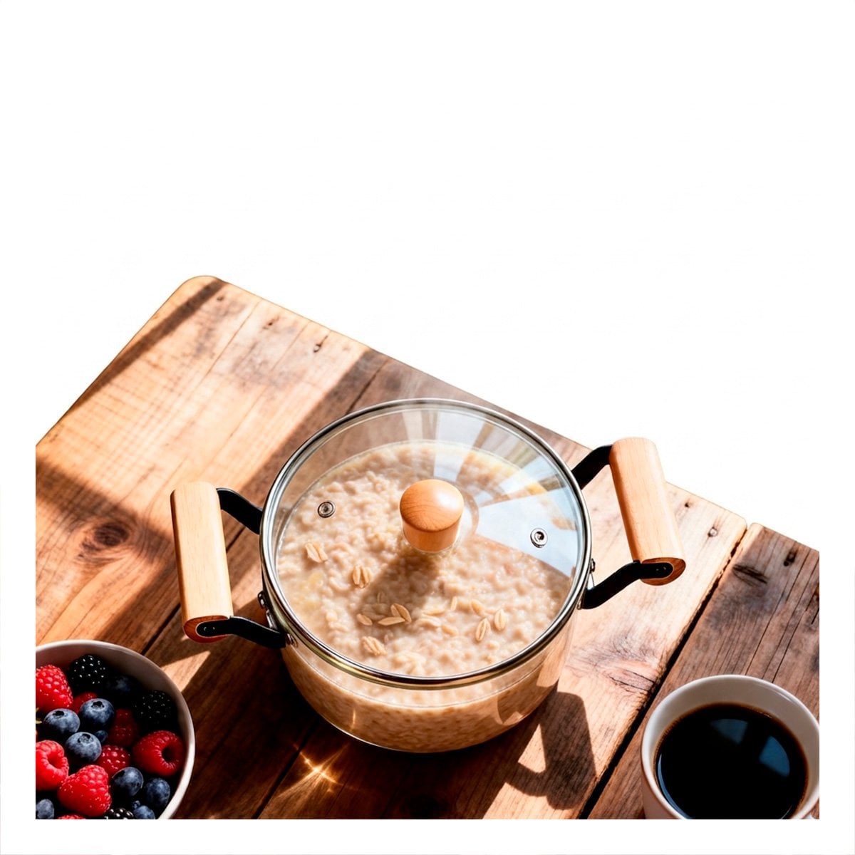CAZUELA PARA COCINA DE BOROSILICATO CON 4,5L ASA DE MADERA Y TAPA TRANSPARENTE Y REGALO STICKER - 1