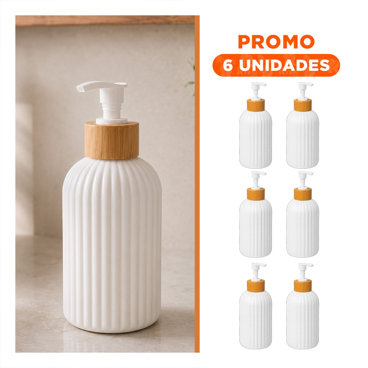 PACK6 DOSIFICADOR DECORATIVO PARA JABON COLOR BLANCO CILINDRO 7X19CM YREGALO STICKER - 1