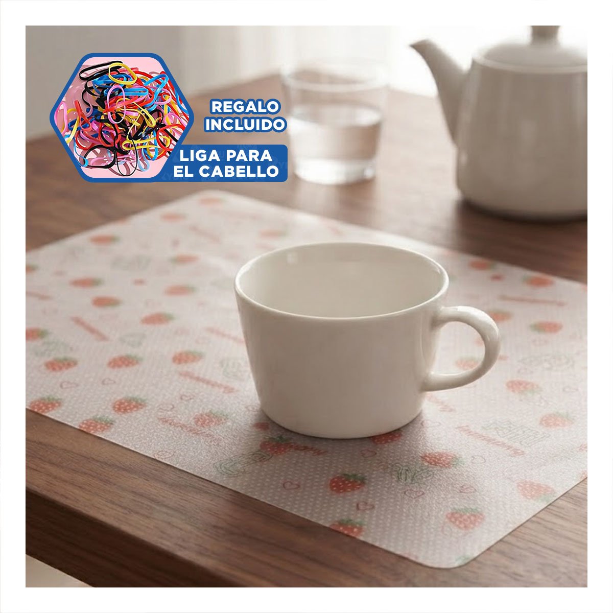 BASE ANTIDESLIZANTE DE COCINA FRESAS BLANCO TRANSLUCIDO 150X45CM Y LIGAS REGALO - 2