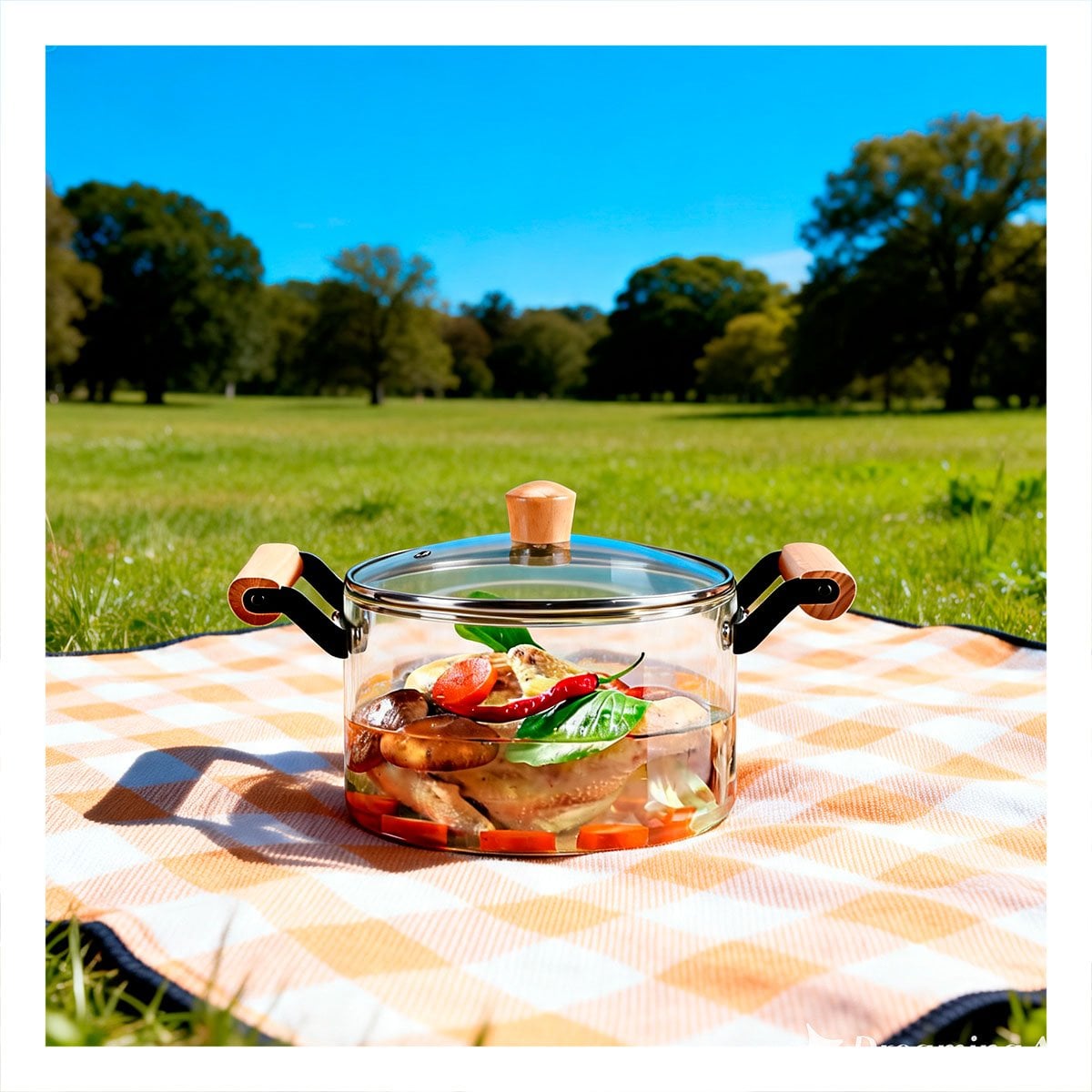 OLLA DE BOROSILICATO 4,5L CON TAPA TRANSPARENTE CIRCULAR Y ASA DE MADERA - 1