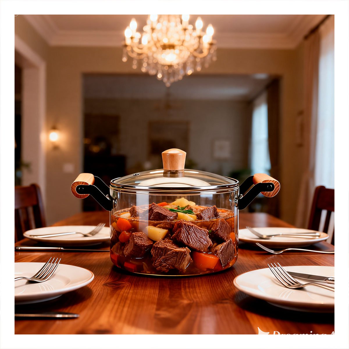 OLLA DE BOROSILICATO 4,5L CON TAPA TRANSPARENTE CIRCULAR Y ASA DE MADERA - 5