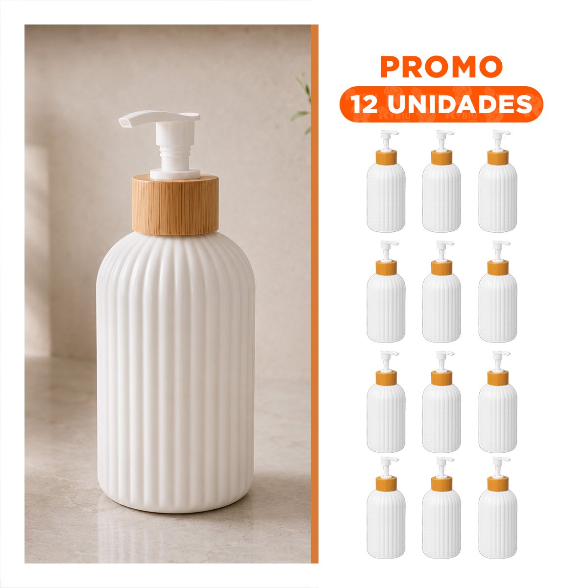 PACK12 DISPENSADOR DE JABON LIQUIDO CON DISENO CILINDRO COLOR BLANCO 7X19CM - 1