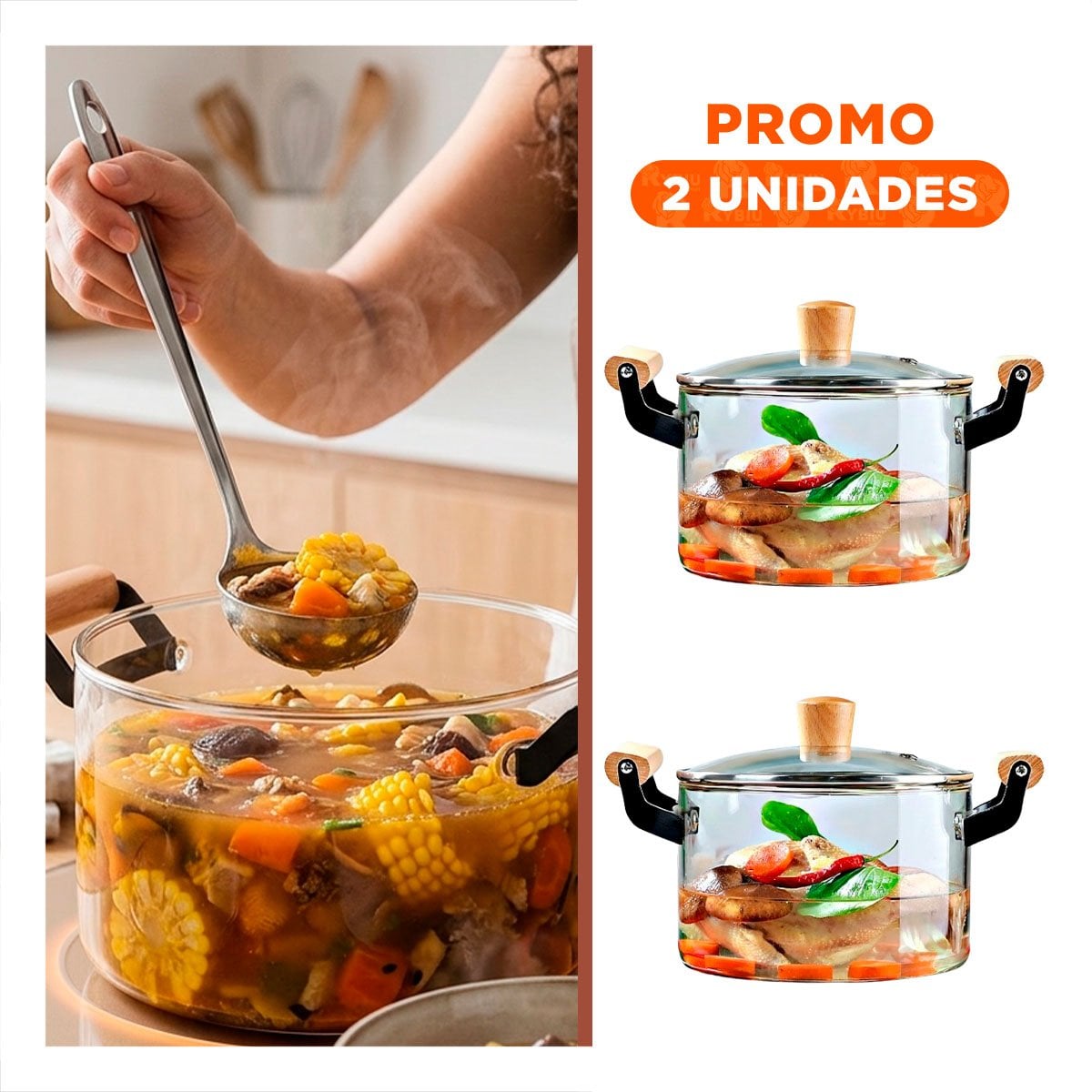 PACK2 RECIPIENTE DE BOROSILICATO TRANSPARENTE CON 4,5L ASA DE MADERA Y CIRCULAR YREGALO STICKER - 1